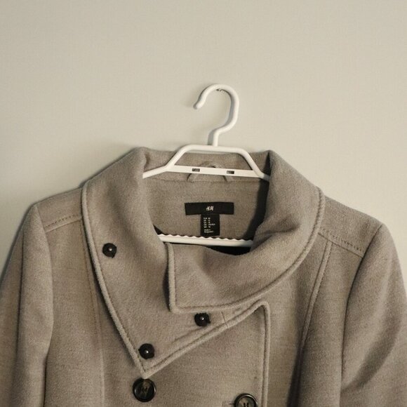 H&M Women's Grey Sz 10 Double-Breasted Lined Collared Long Sleeve Pocket Coat - Picture 4 of 15